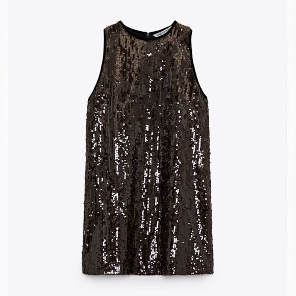 ZARA LIMITEDĀ EDITION SEQUIN DRESSāCHOCOLATEāBROWNāSIZEāMEDIUM - Picture 1 of 7
